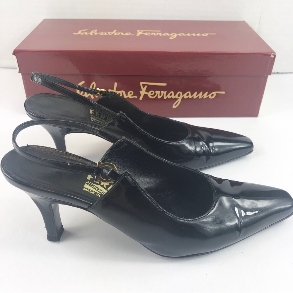 SALVATORE FERRAGAMO Women Slingback Pumps 6B Black